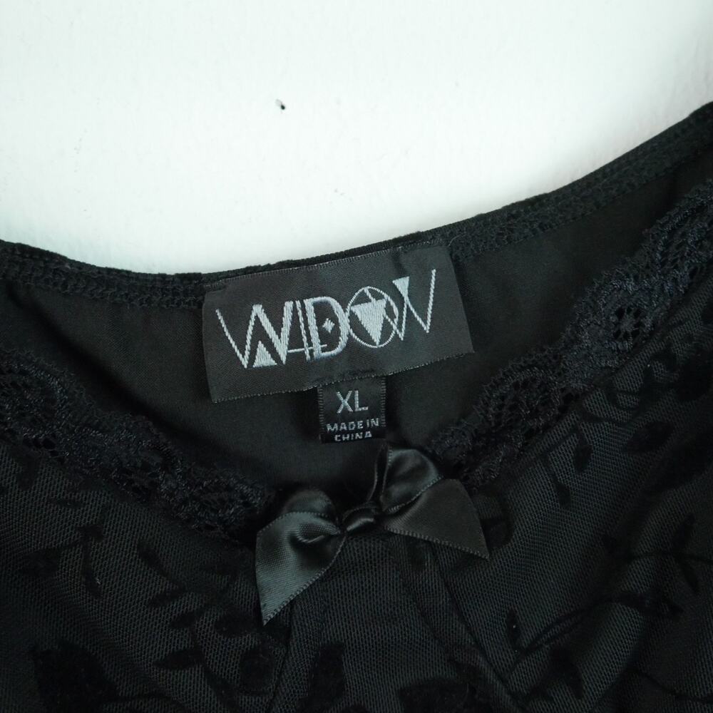 Dolls Kill Widow Cut Class Mesh Mini Dress XL Floral Goth Black Puff Sleeve - Picture 3 of 9